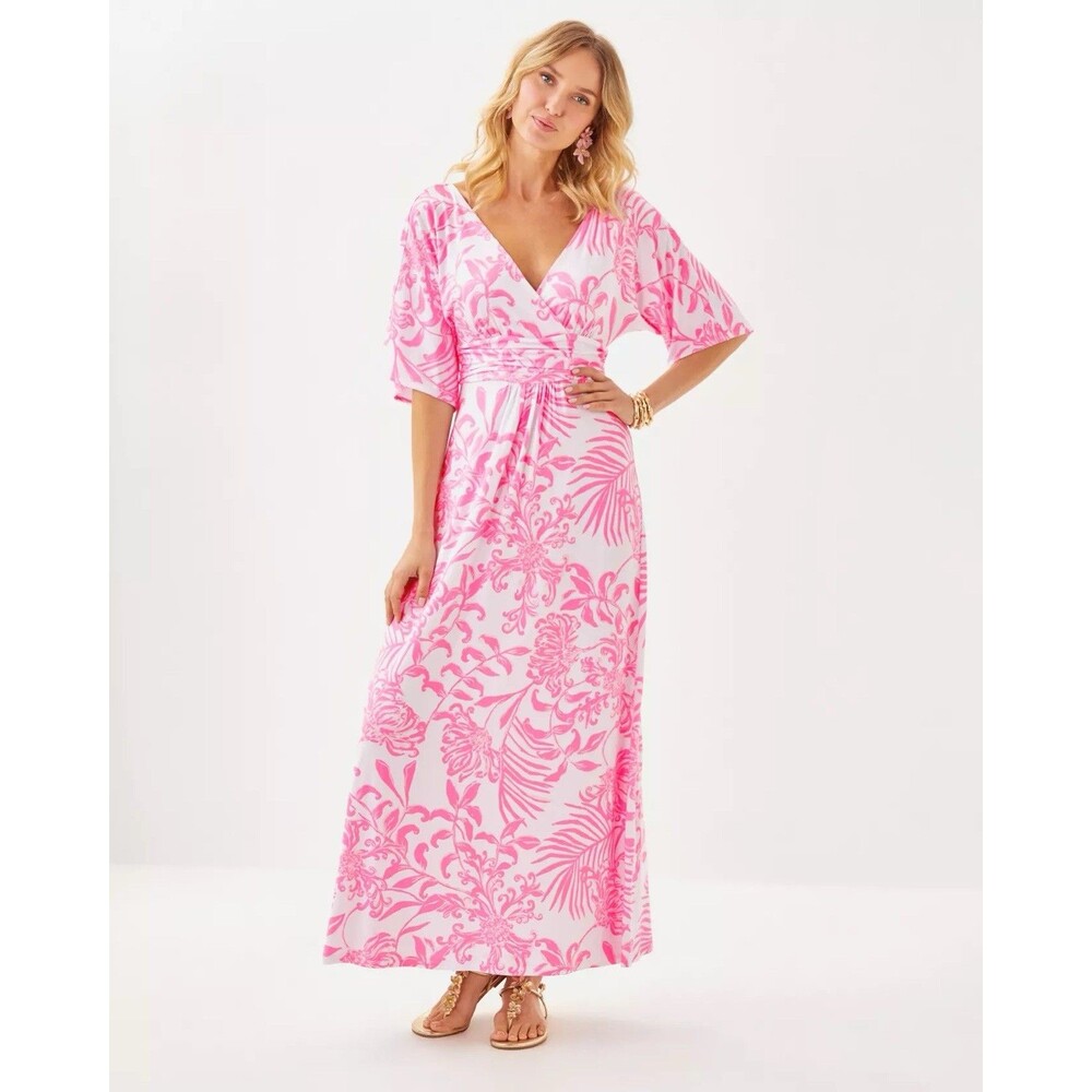NWT Lilly Pulitzer Parigi Maxi Dress Rousseau Pink Glisten In The Sun Size M - Picture 1 of 8